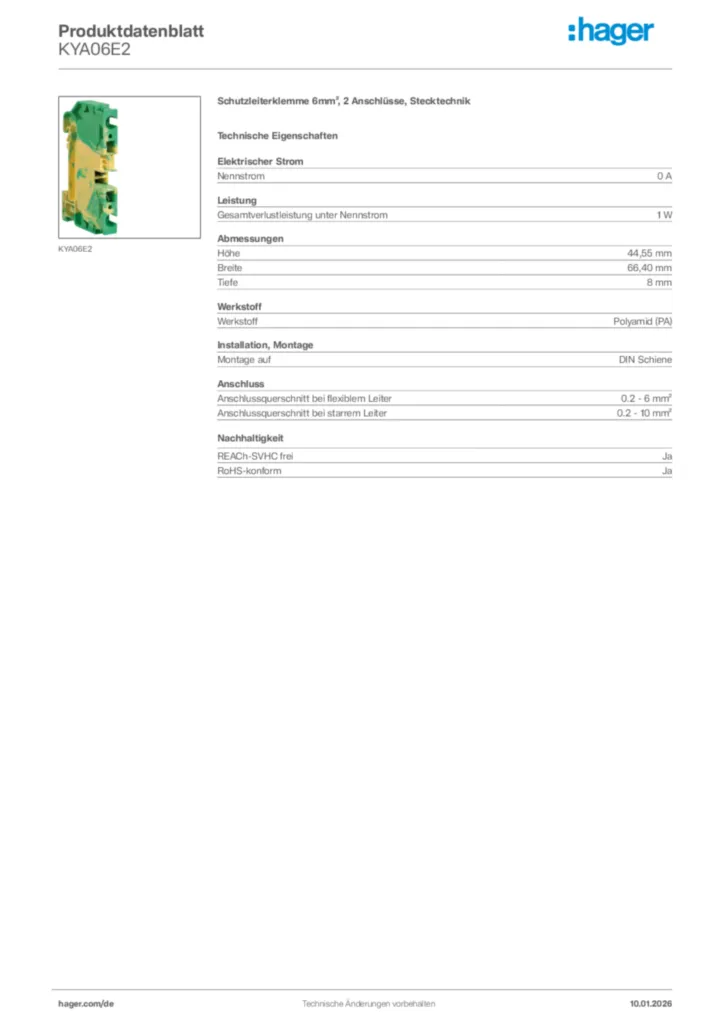 Bild Hager Produktdatenblatt KYA06E2 | Hager Deutschland