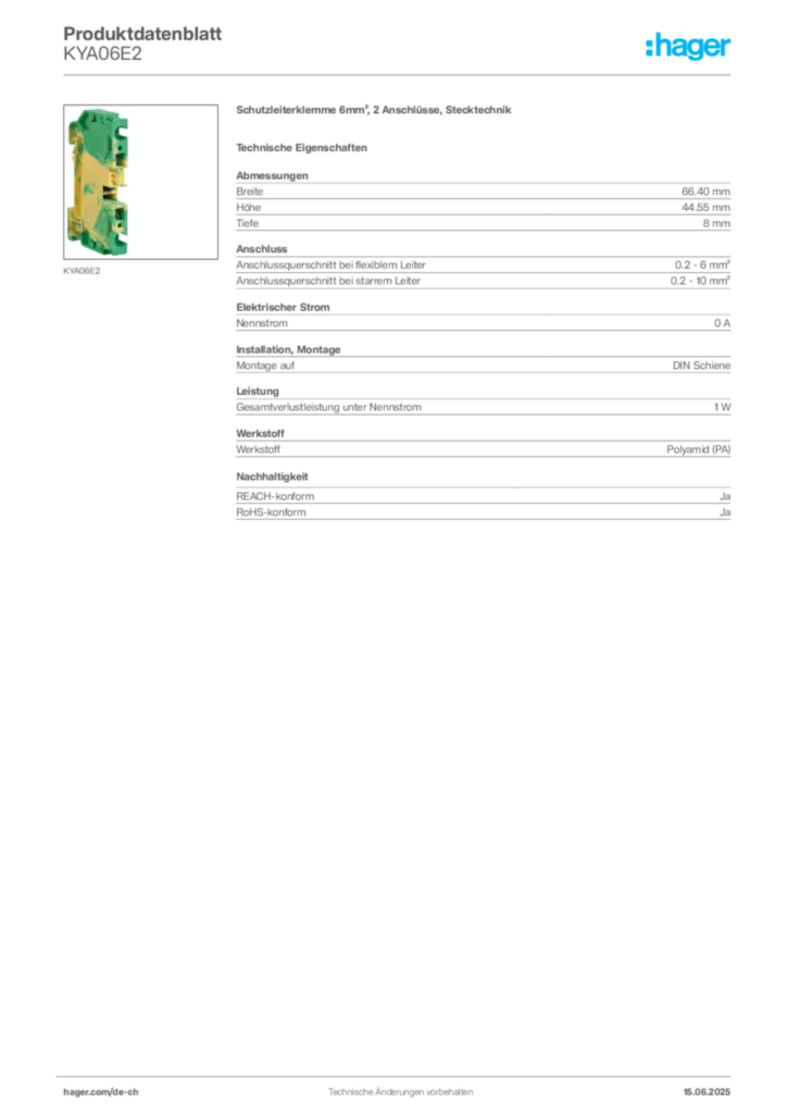 Bild Hager Produktdatenblatt KYA06E2 | Hager Schweiz