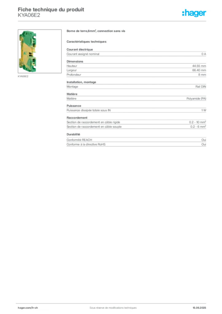 Image Hager Fiche technique du produit KYA06E2 | Hager Suisse