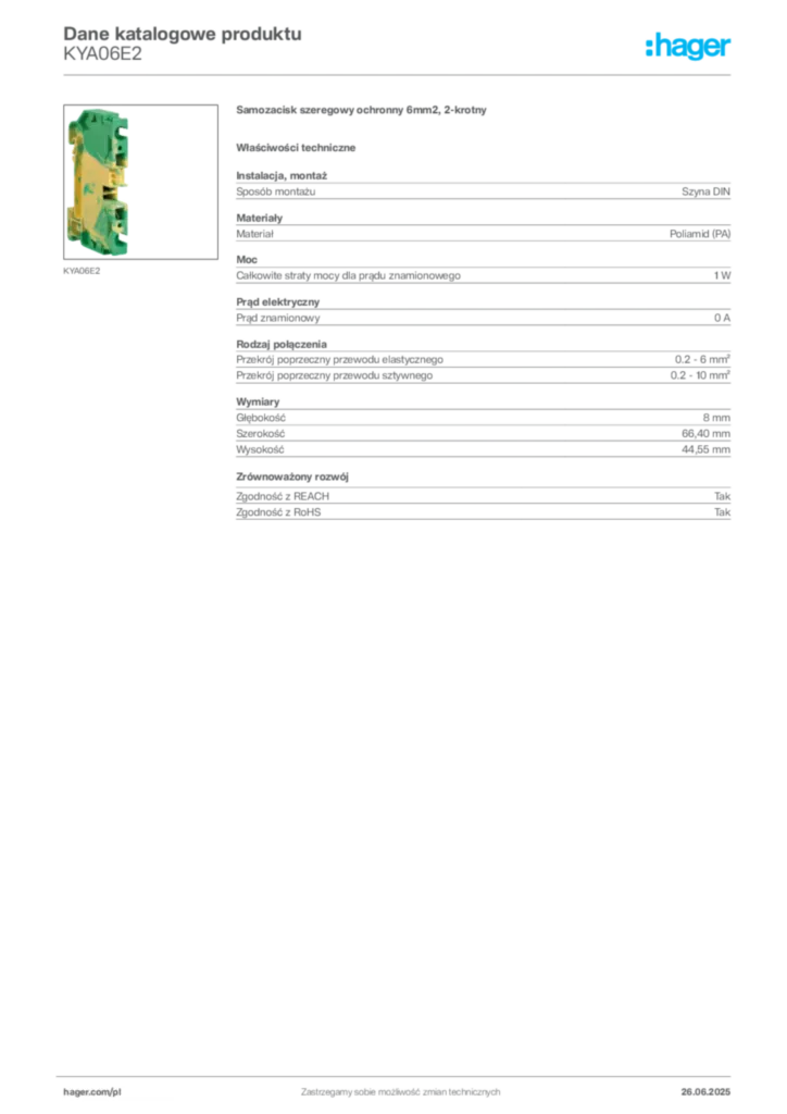 Zdjęcie Hager Karta katalogowa KYA06E2 | Hager Polska