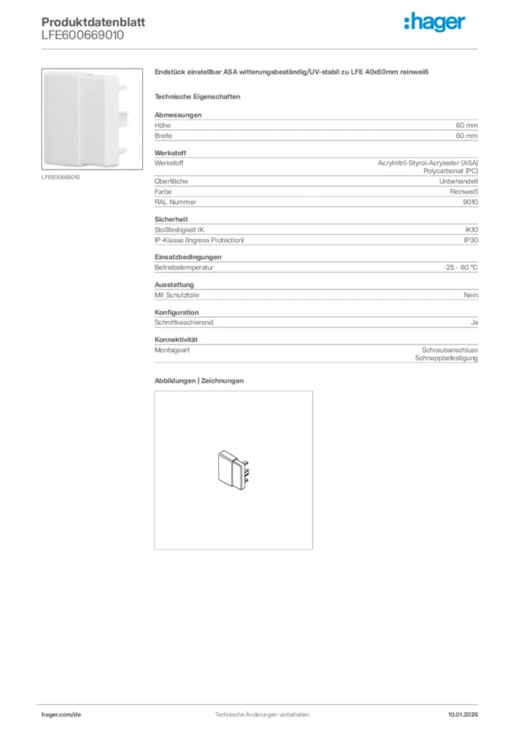 Bild Hager Produktdatenblatt LFE600669010 | Hager Deutschland