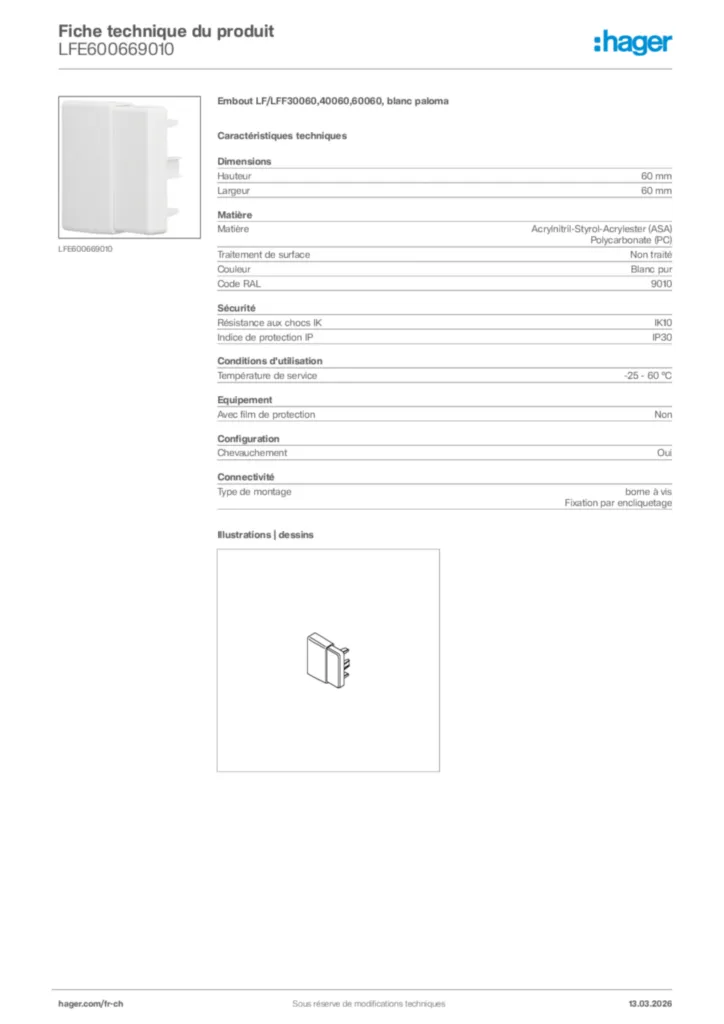 Image Hager Fiche technique du produit LFE600669010 | Hager Suisse