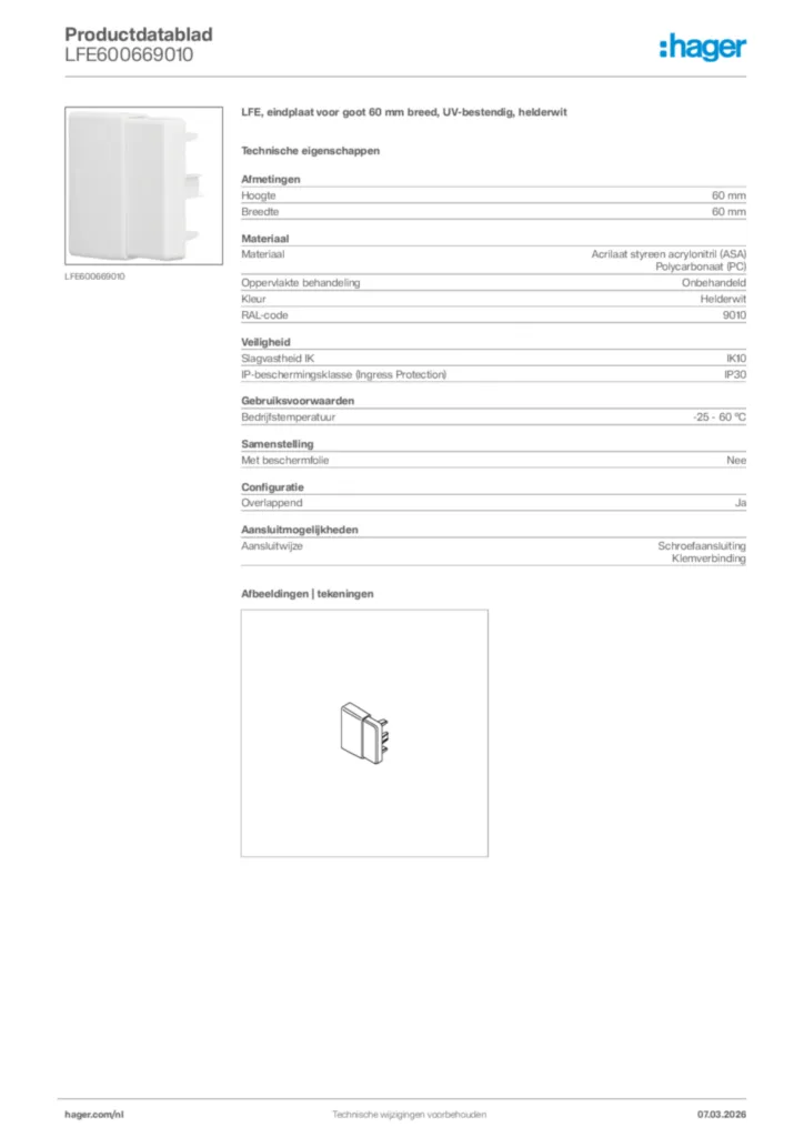 Afbeelding Hager Productdatablad LFE600669010 | Hager Nederland