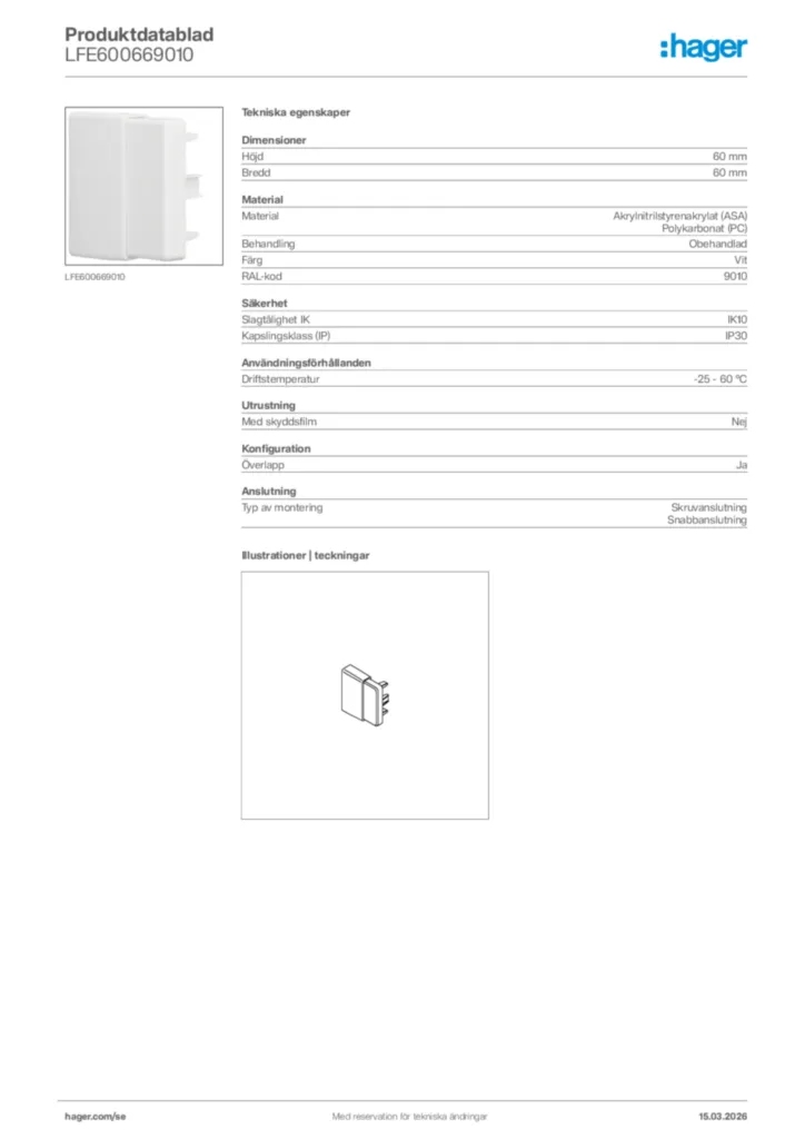 Bild Hager Produktdatablad LFE600669010 | Hager Sverige