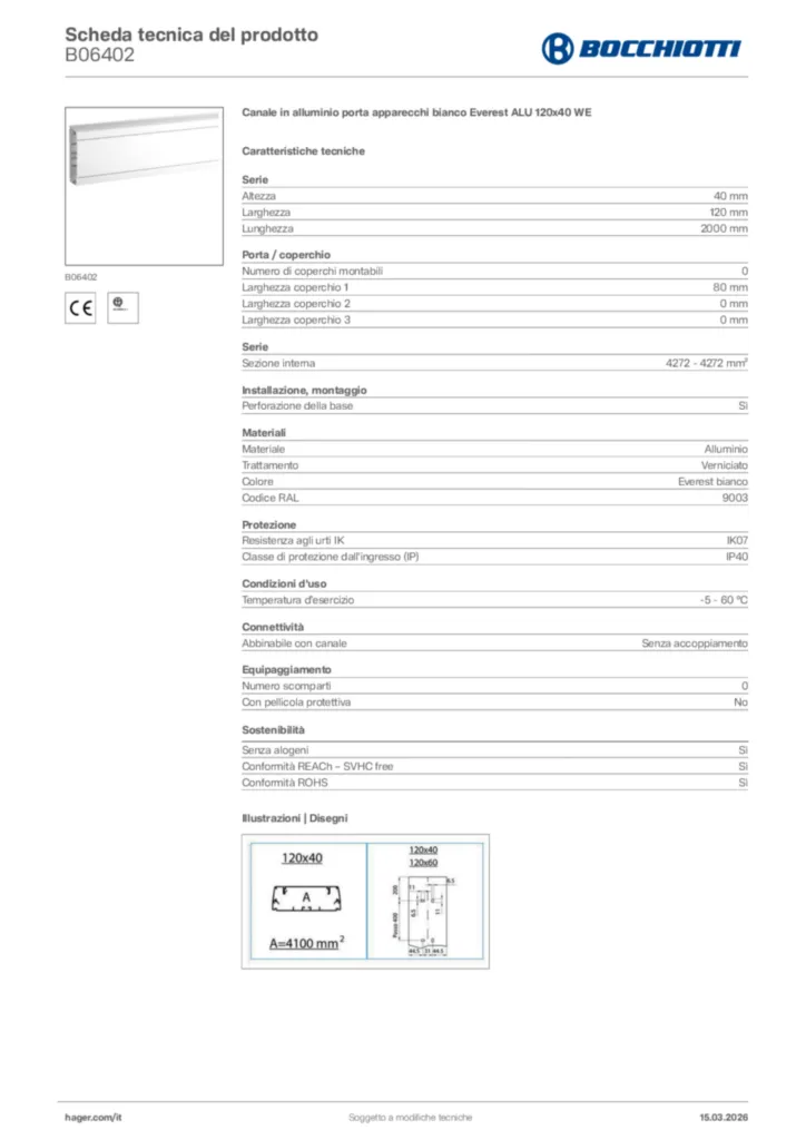 Immagine Bocchiotti Scheda tecnica del prodotto B06402 | Hager Italia
