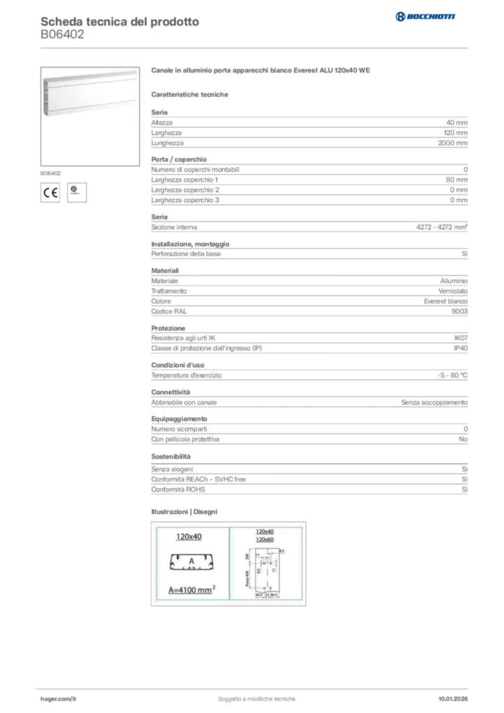 Immagine Bocchiotti Scheda tecnica del prodotto B06402 | Hager Italia