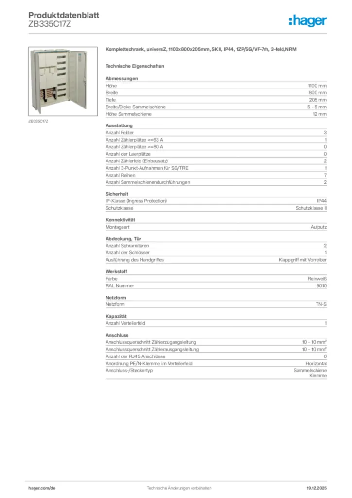 Bild Hager Produktdatenblatt ZB335C17Z | Hager Deutschland