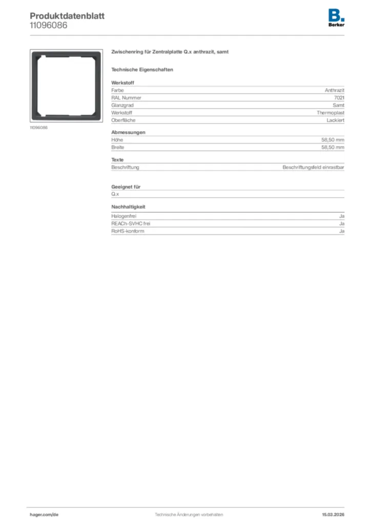 Bild Berker Produktdatenblatt 11096086 | Hager Deutschland