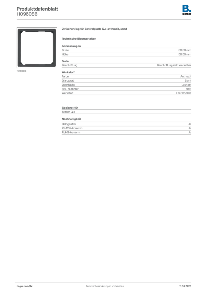 Bild Berker Produktdatenblatt 11096086 | Hager Deutschland