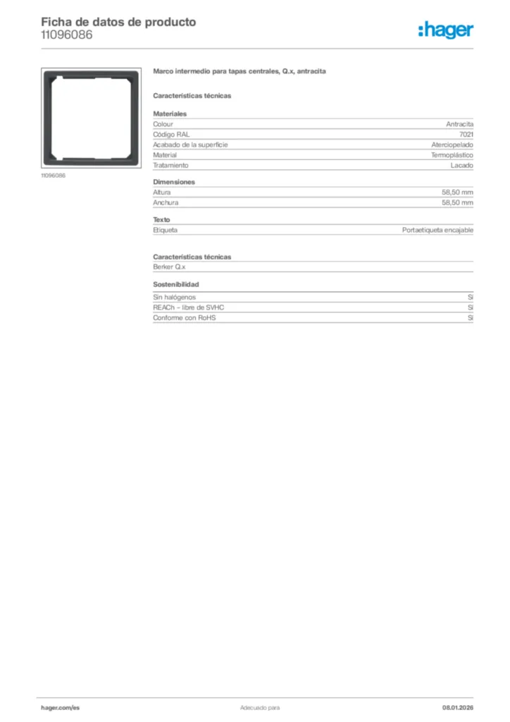 Imagen Hager Ficha de datos de producto 11096086 | Hager España