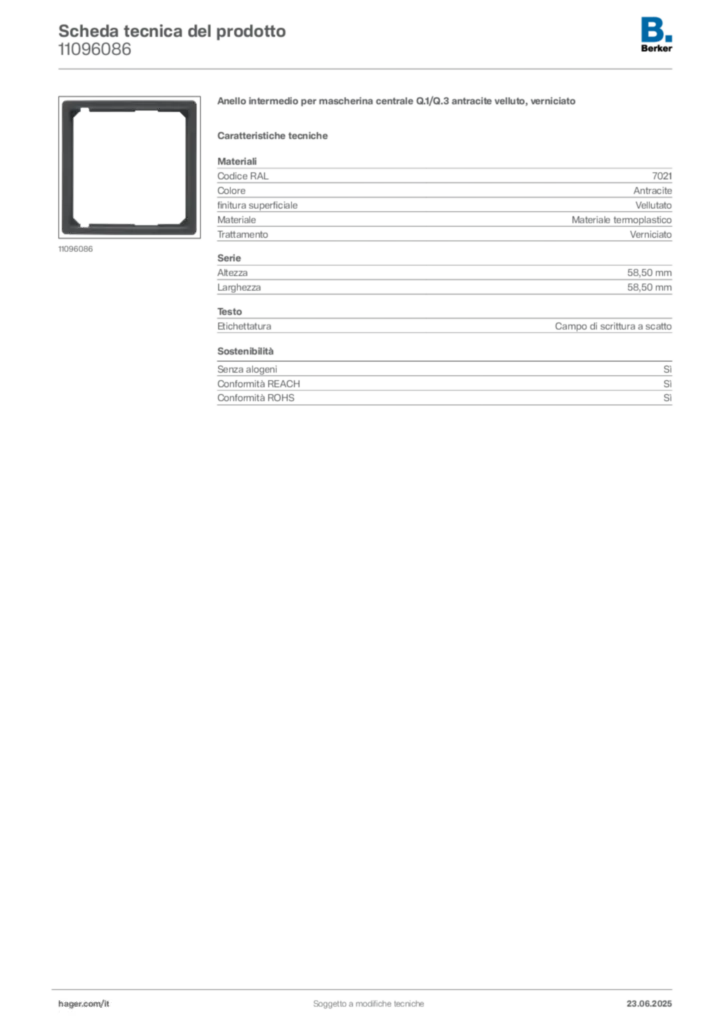 Immagine Berker Scheda tecnica del prodotto 11096086 | Hager Italia