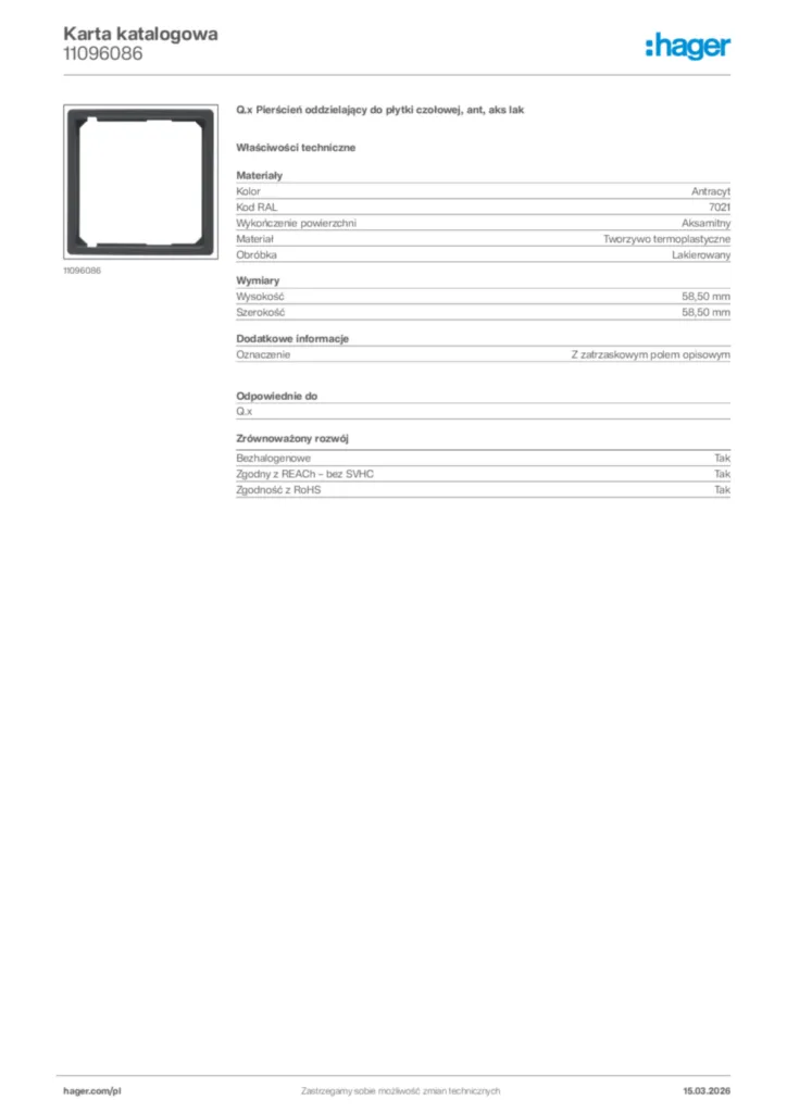 Zdjęcie Hager Karta katalogowa 11096086 | Hager Polska