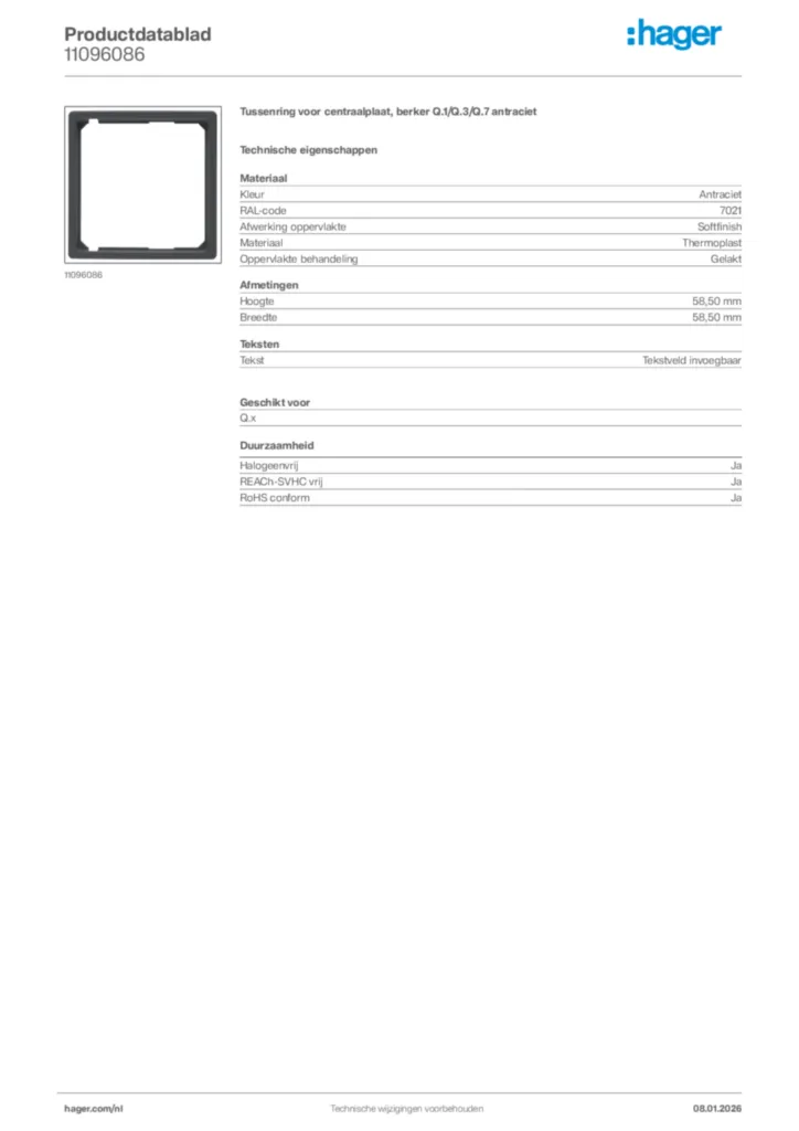 Afbeelding Hager Productdatablad 11096086 | Hager Nederland