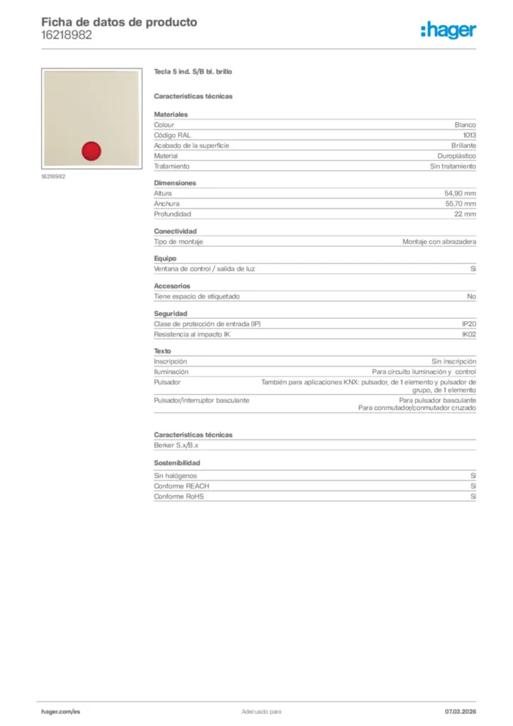 Imagen Hager Ficha de datos de producto 16218982 | Hager España