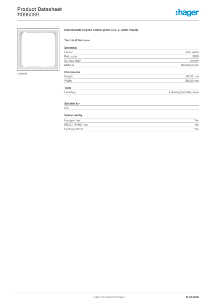 Image Hager Product data sheet 11096089  | Hager Africa