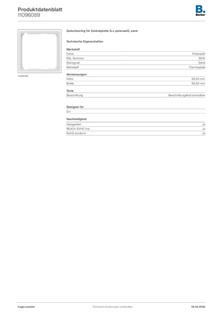 Bild Berker Produktdatenblatt 11096089 | Hager Deutschland