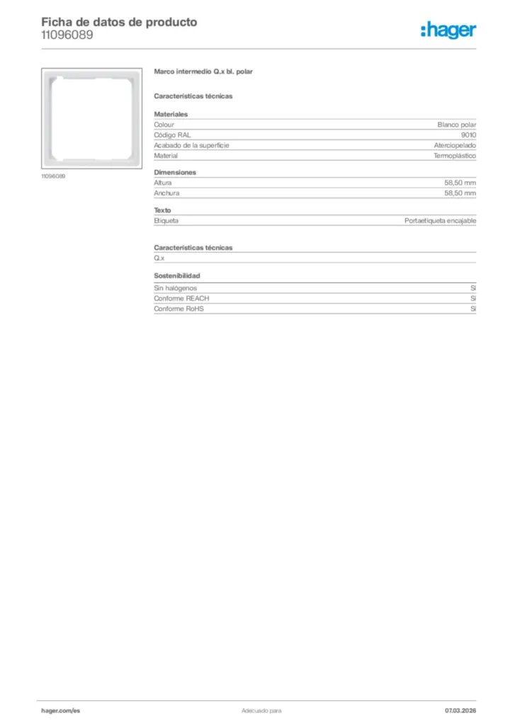 Imagen Hager Ficha de datos de producto 11096089 | Hager España