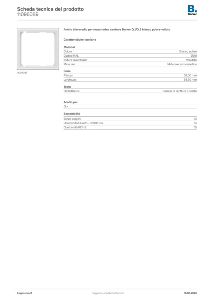 Immagine Berker Scheda tecnica del prodotto 11096089 | Hager Italia