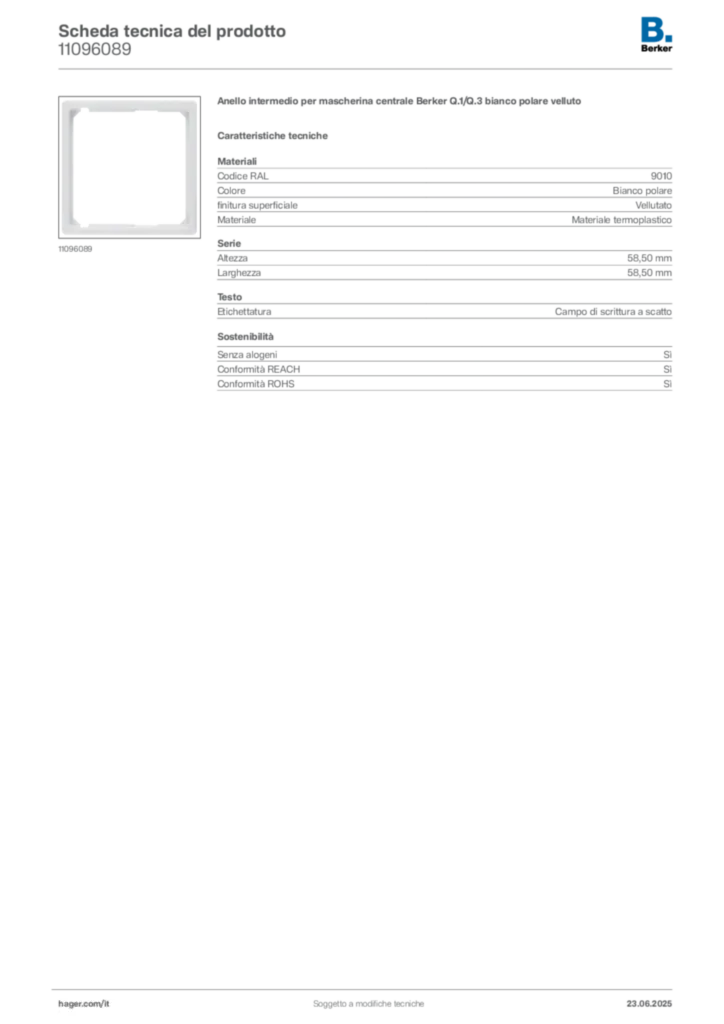 Immagine Berker Scheda tecnica del prodotto 11096089 | Hager Italia