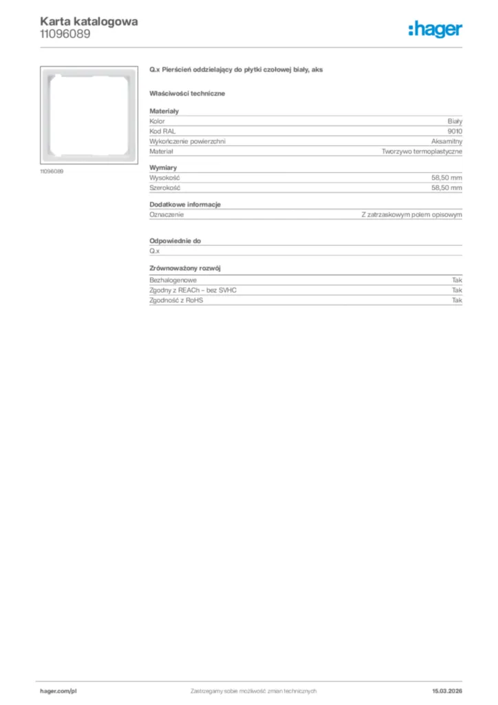 Zdjęcie Hager Karta katalogowa 11096089 | Hager Polska