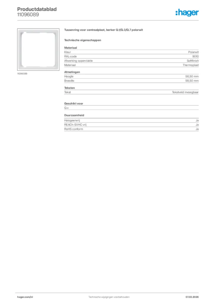 Afbeelding Hager Productdatablad 11096089 | Hager Nederland