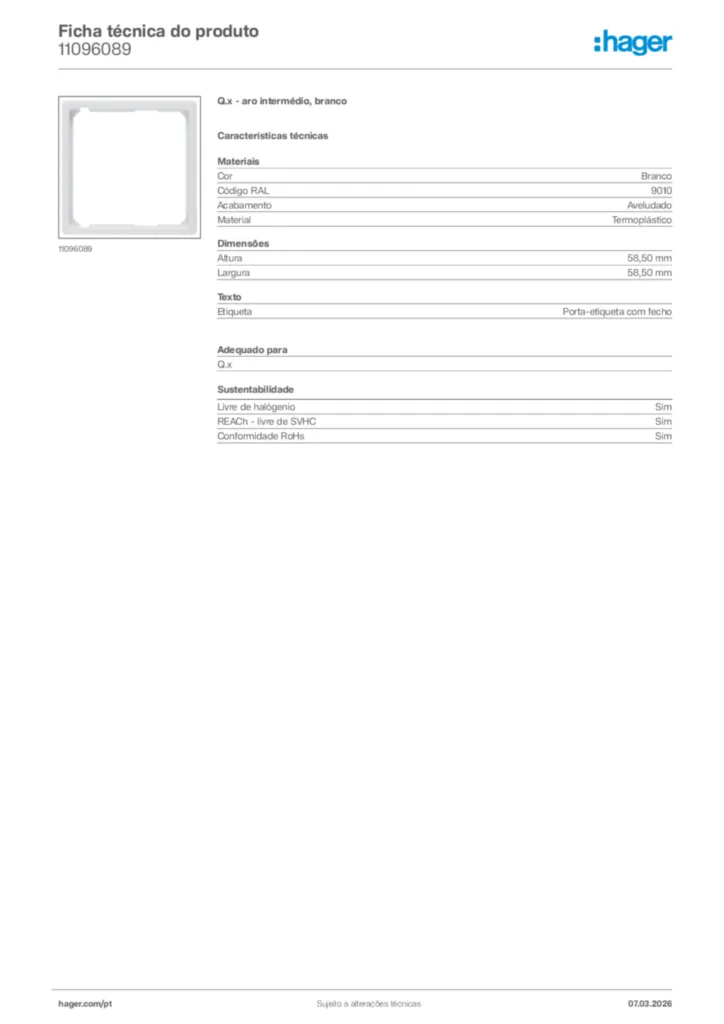 Imagem Hager Ficha técnica do produto 11096089 | Hager Portugal