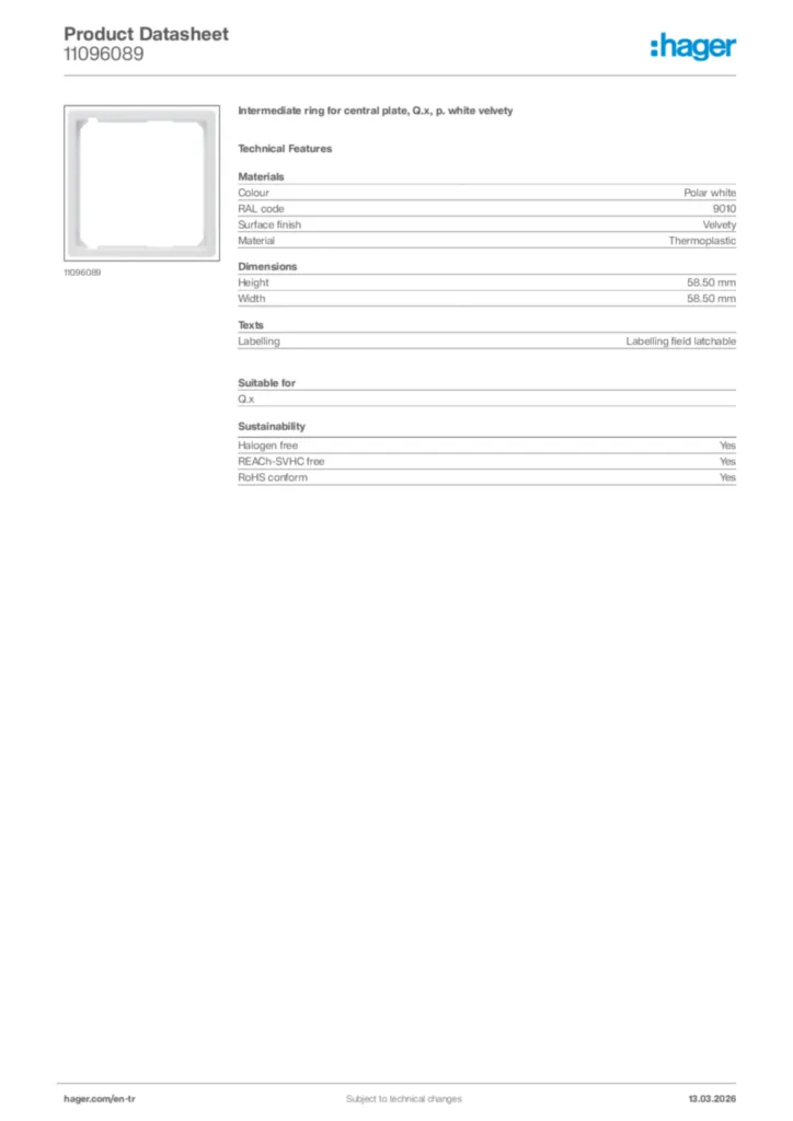 Image Hager Product data sheet 11096089  | Hager