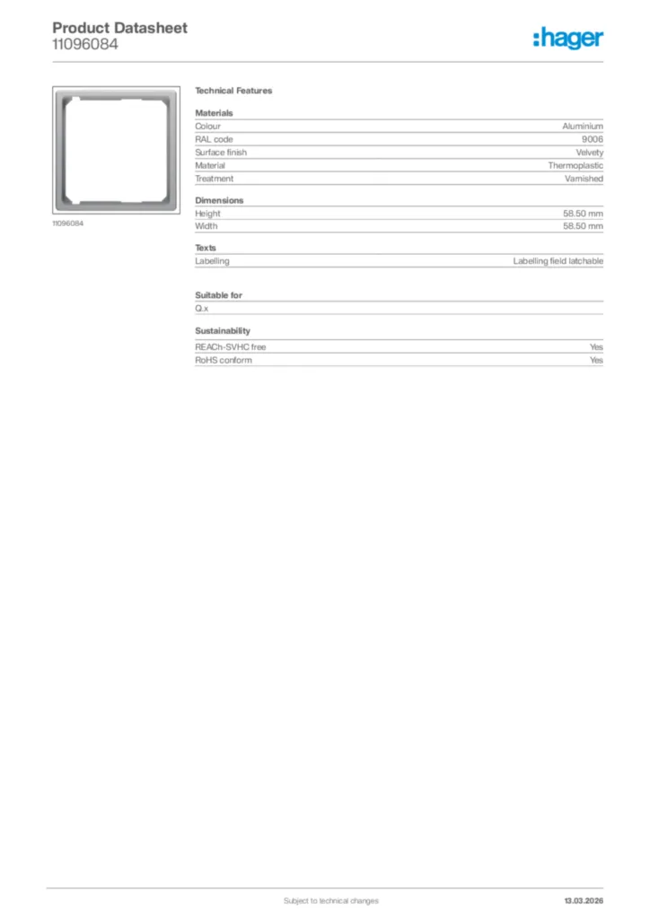 Image Hager Product data sheet 11096084  | Hager Africa