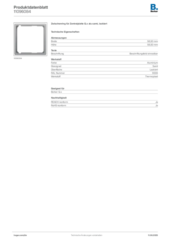 Bild Berker Produktdatenblatt 11096084 | Hager Deutschland