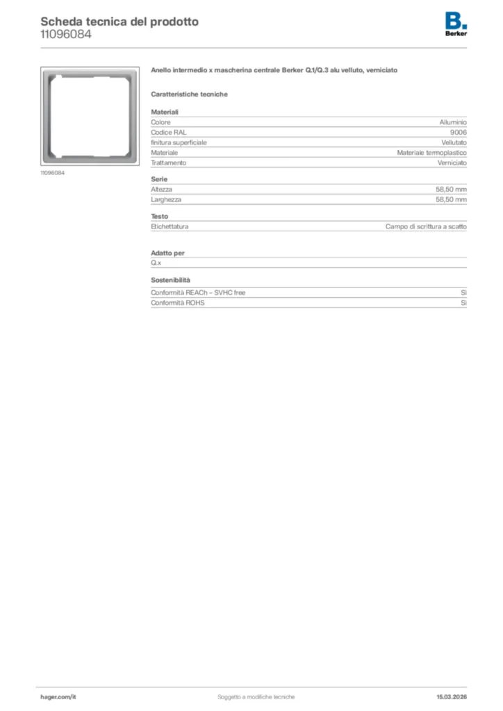 Immagine Berker Scheda tecnica del prodotto 11096084 | Hager Italia