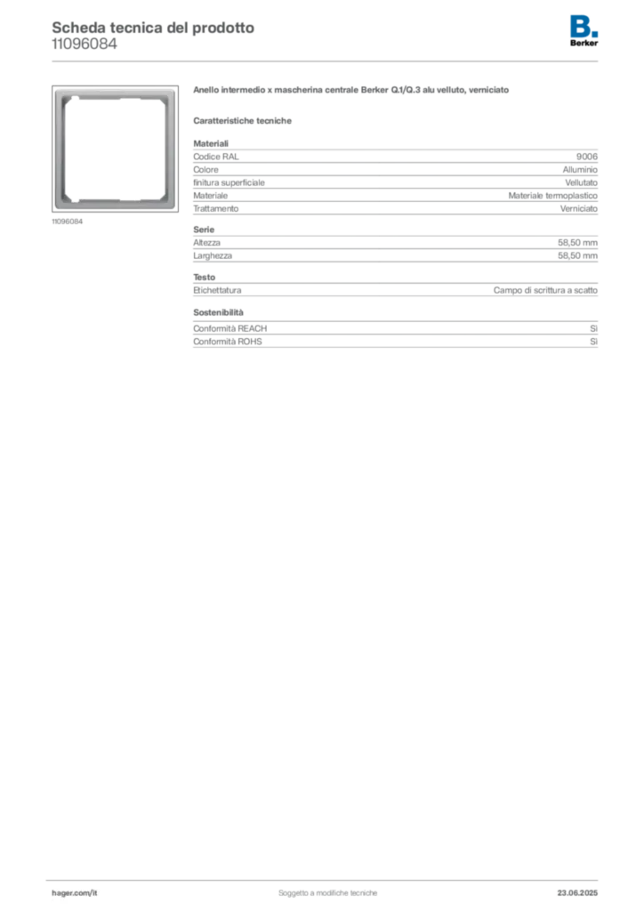 Immagine Berker Scheda tecnica del prodotto 11096084 | Hager Italia