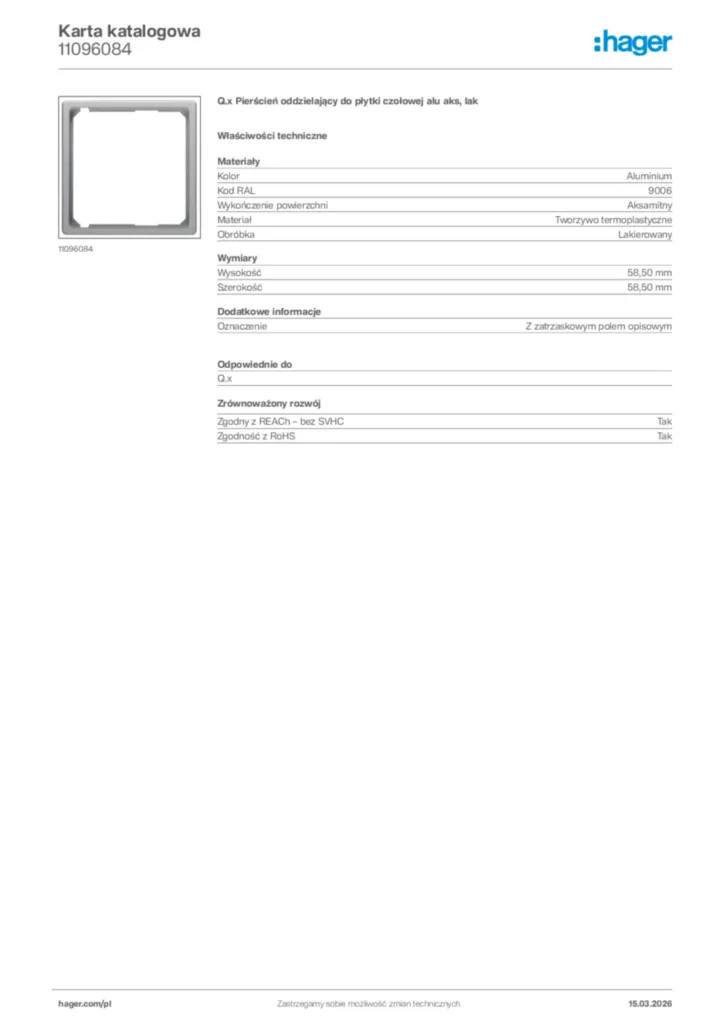 Zdjęcie Hager Karta katalogowa 11096084 | Hager Polska