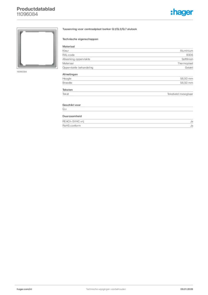 Afbeelding Hager Productdatablad 11096084 | Hager Nederland