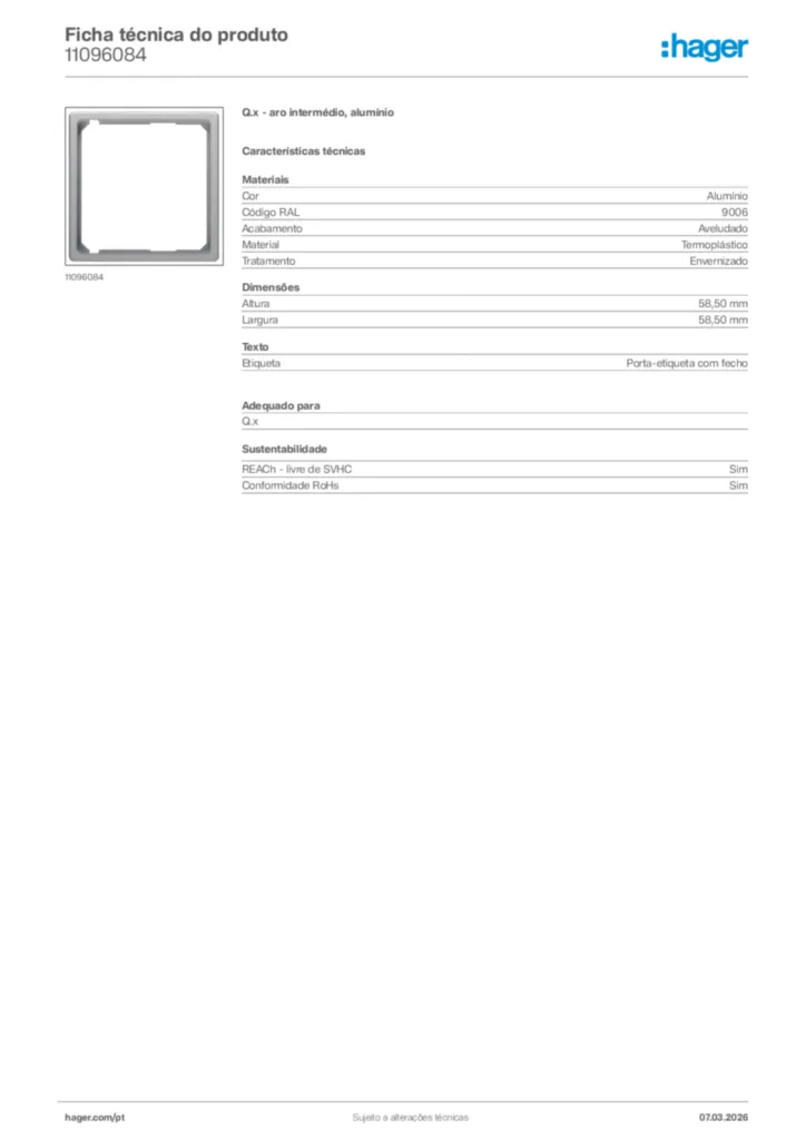 Imagem Hager Ficha técnica do produto 11096084 | Hager Portugal