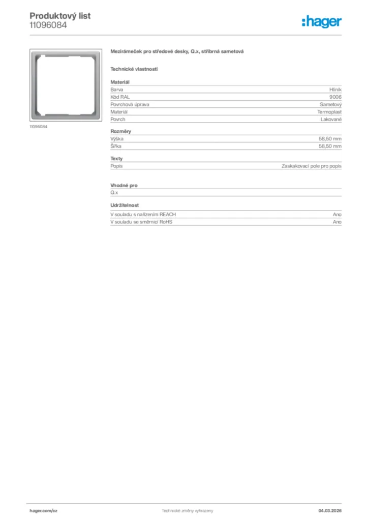 Obrázek Hager Product data sheet 11096084 | Hager