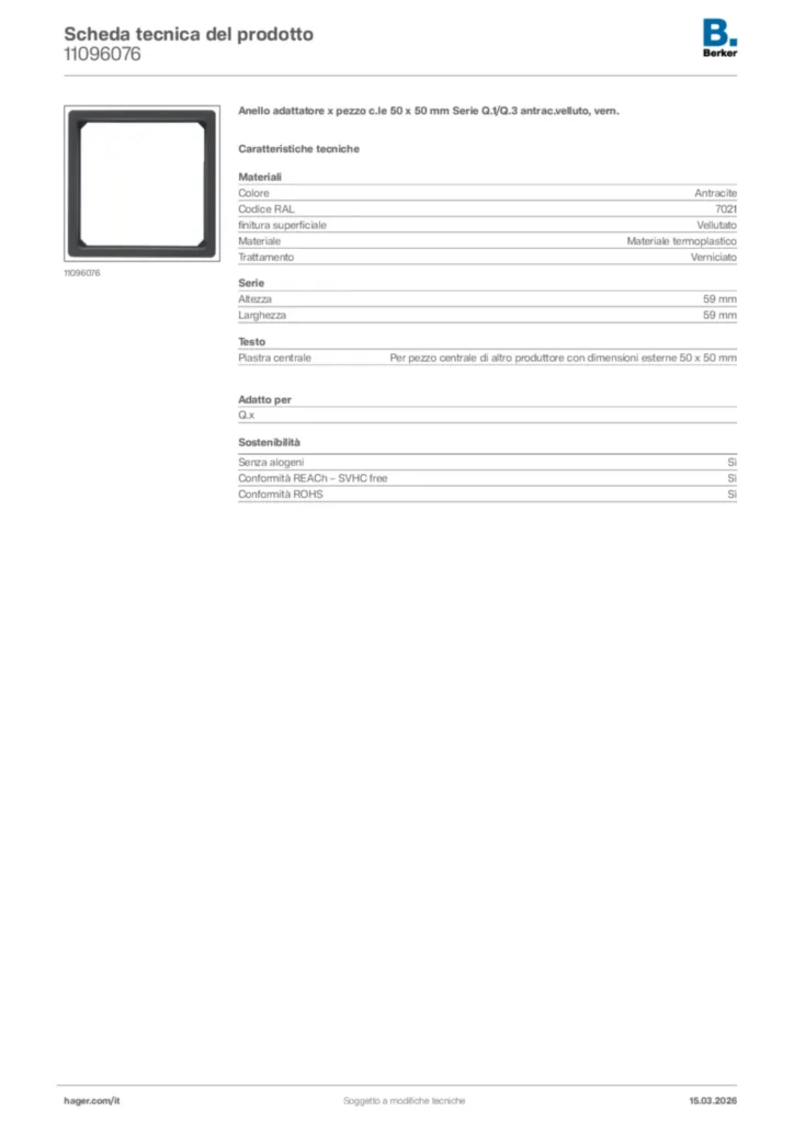 Immagine Berker Scheda tecnica del prodotto 11096076 | Hager Italia