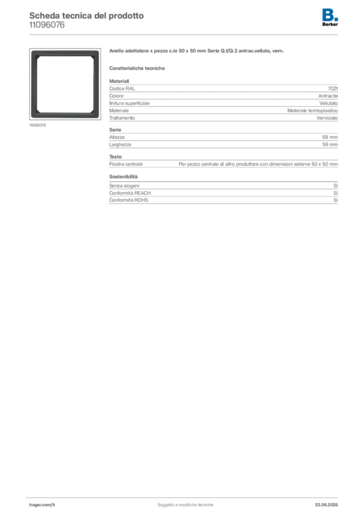 Immagine Berker Scheda tecnica del prodotto 11096076 | Hager Italia