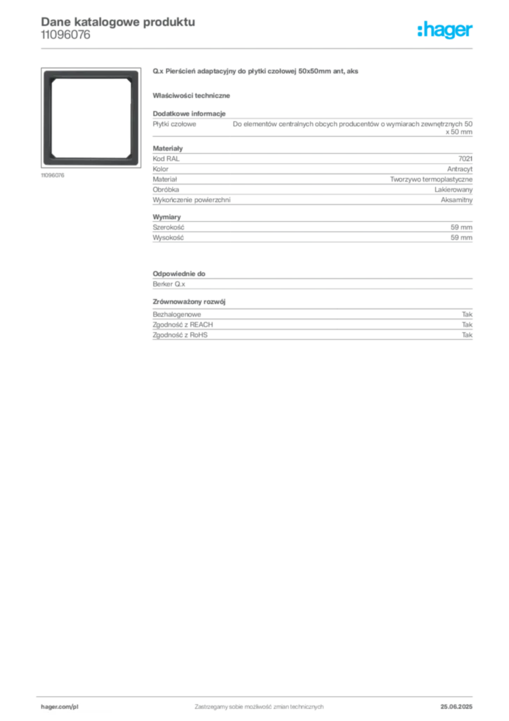 Zdjęcie Hager Karta katalogowa 11096076 | Hager Polska