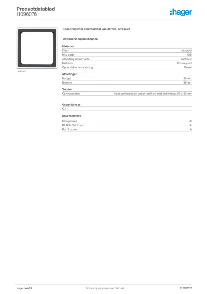 Afbeelding Hager Productdatablad 11096076 | Hager Nederland