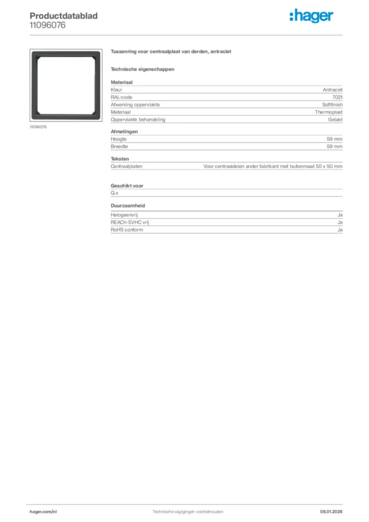 Afbeelding Hager Productdatablad 11096076 | Hager Nederland