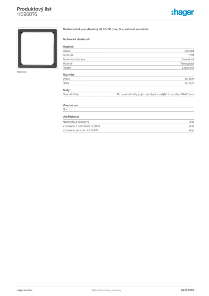 Obrázek Hager Product data sheet 11096076 | Hager