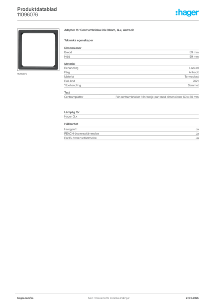 Bild Hager Produktdatablad 11096076 | Hager Sverige