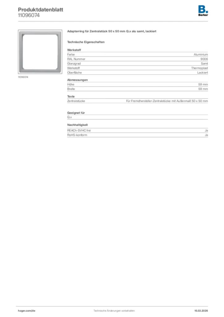 Bild Berker Produktdatenblatt 11096074 | Hager Deutschland