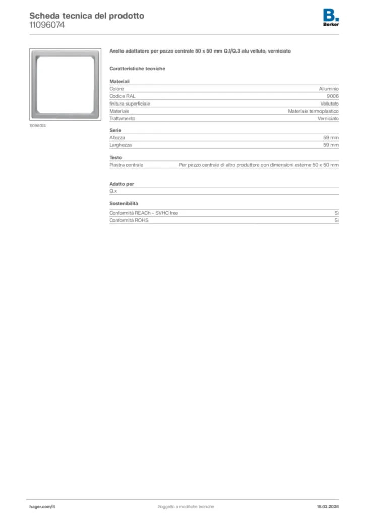 Immagine Berker Scheda tecnica del prodotto 11096074 | Hager Italia