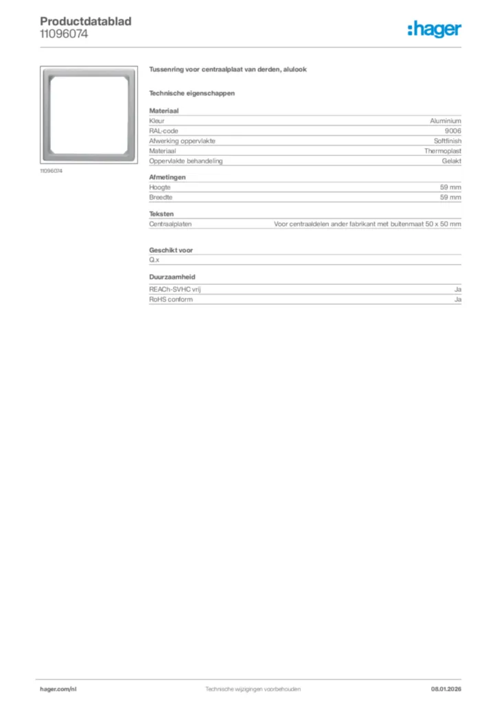 Afbeelding Hager Productdatablad 11096074 | Hager Nederland