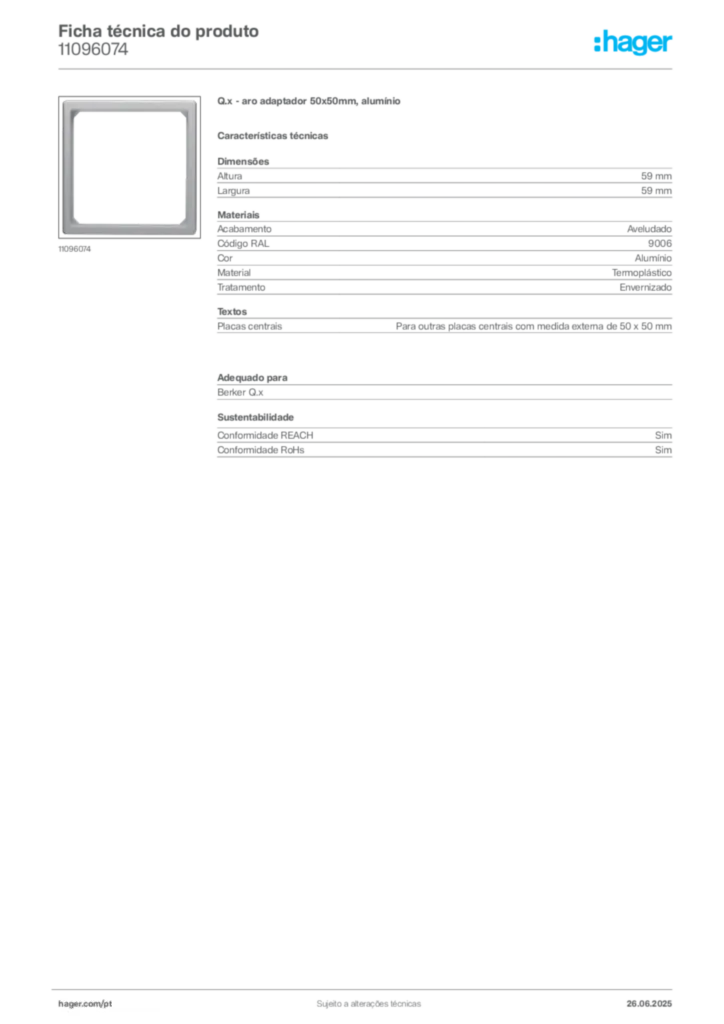 Imagem Hager Ficha técnica do produto 11096074 | Hager Portugal