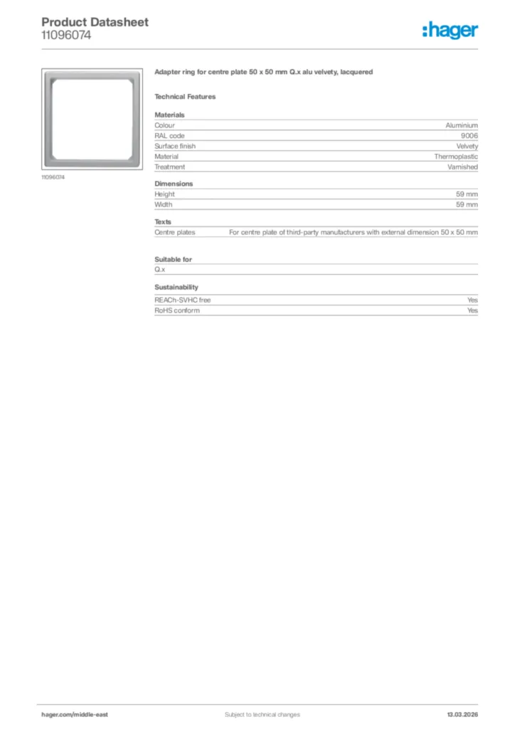 Image Hager Product data sheet 11096074  | Hager