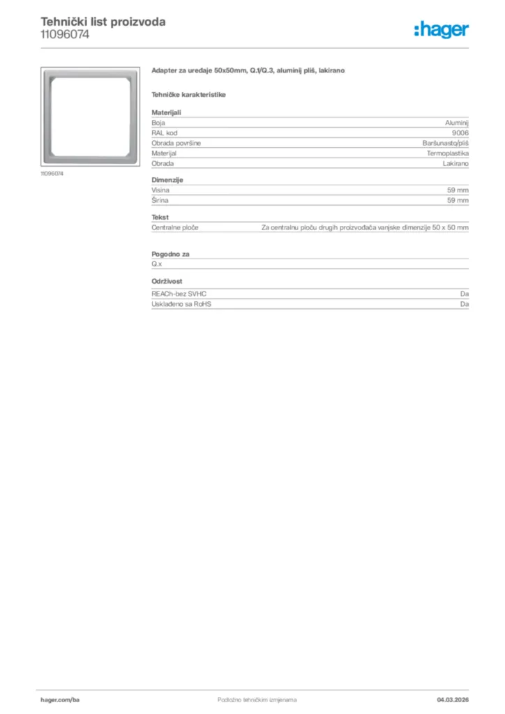 Slika Hager Tehnički list proizvoda 11096074  | Hager