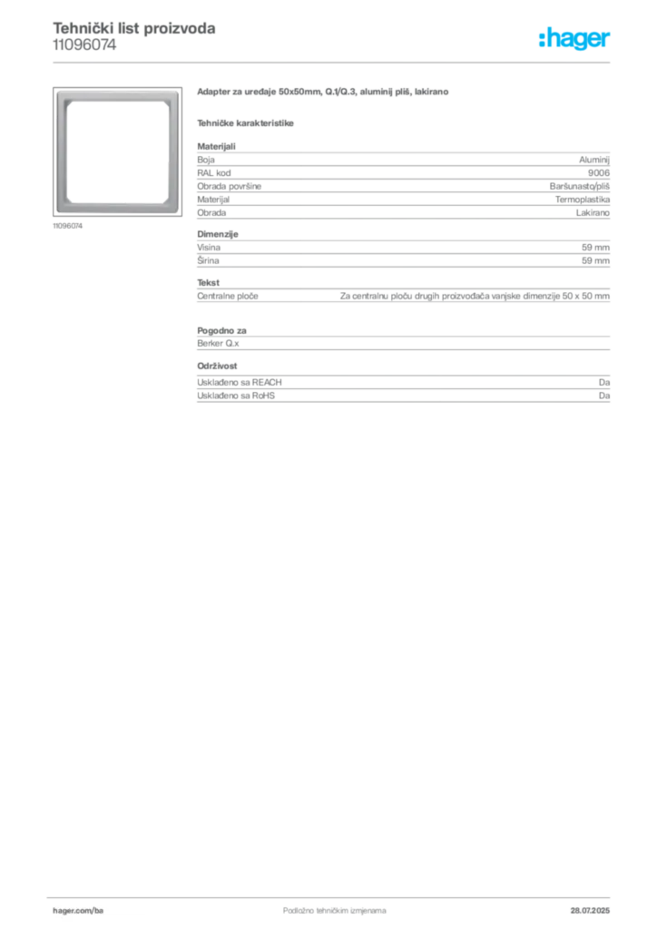 Slika Hager Product data sheet 11096074  | Hager