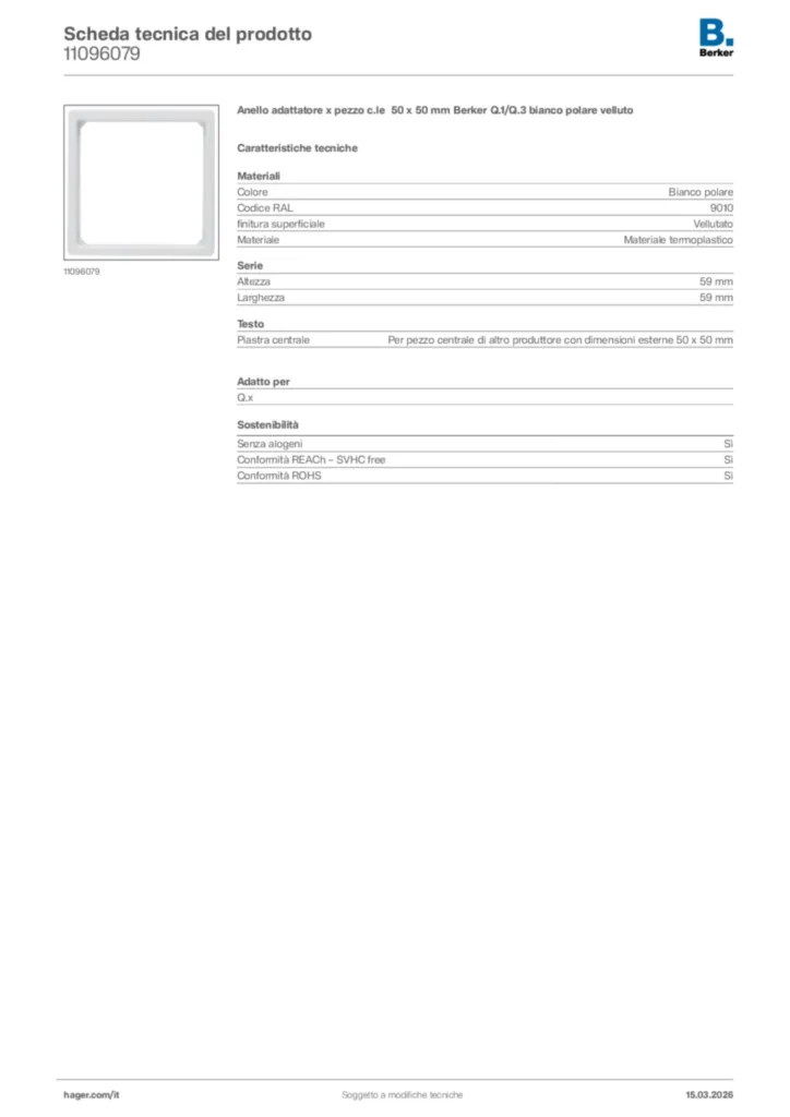 Immagine Berker Scheda tecnica del prodotto 11096079 | Hager Italia